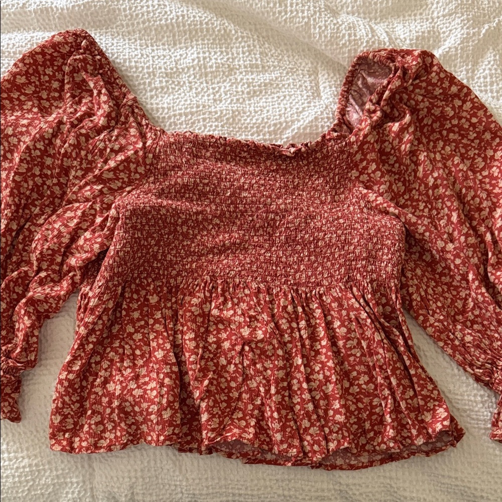 American Eagle Outfitters Red Floral Blouse